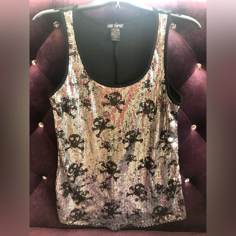 Hot Topic Sequin Tank Top, Skull & Crossbones